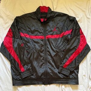 Nike Air Jordan Black Satin Jacket with Red Accents